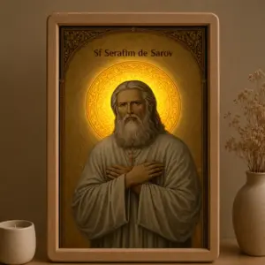 Icoana Sf. Serafim de Sarov Luminată stil Bizantin