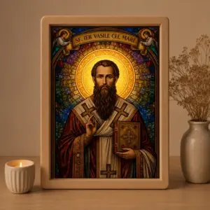 Icoana Sf. Vasile cel Mare Luminată stil Vitraliu