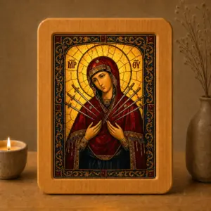Icoana Maicii Domnului 7 săgeți Luminată stil Vitraliu
