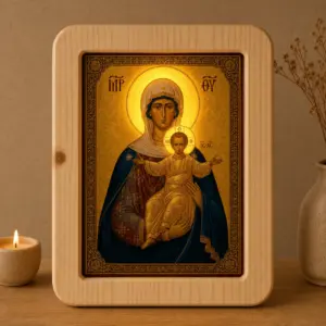 Icoana Maicii Domnului Eu Sunt cu Voi și Nimeni Împotriva Voastră Luminată stil Bizantin