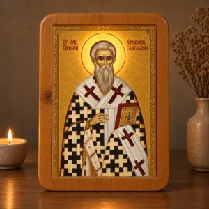 Icoana Sf. Mc. Ciprian Episcopul Cartaginei Luminată stil Bizantin